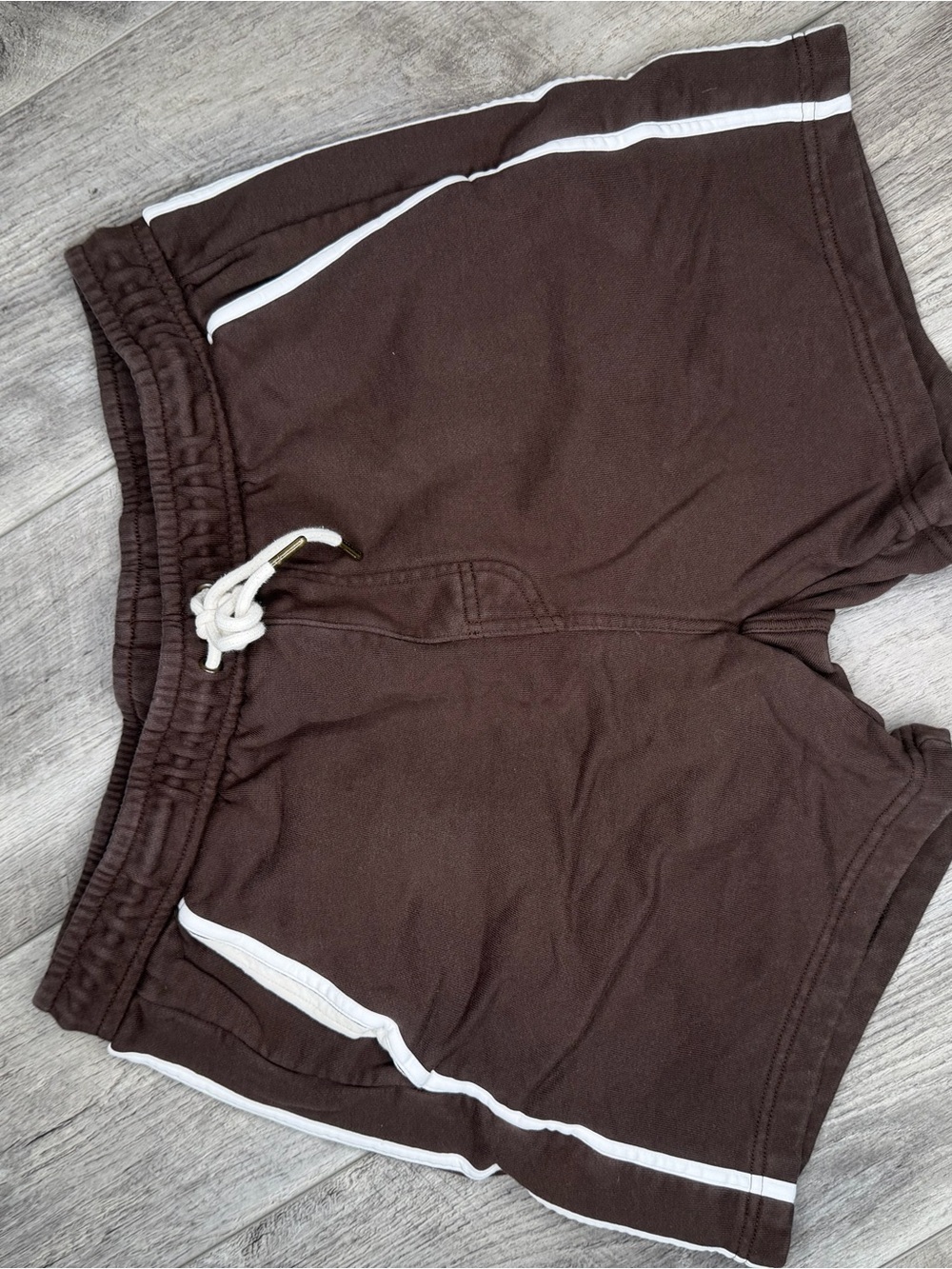 Men's Brown Athletic Shorts with White Trim and Drawstring